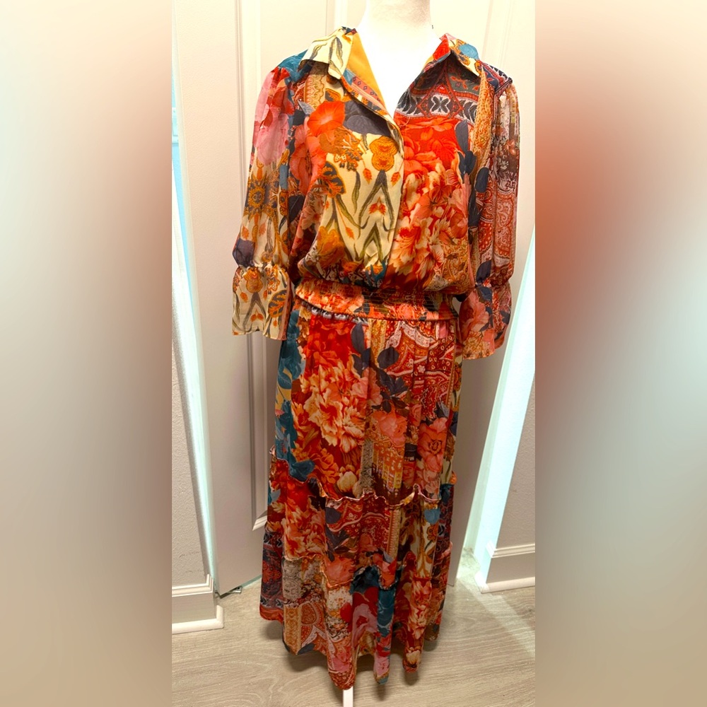 Chico’s Tapestry Print Tiered Ruffled Dress